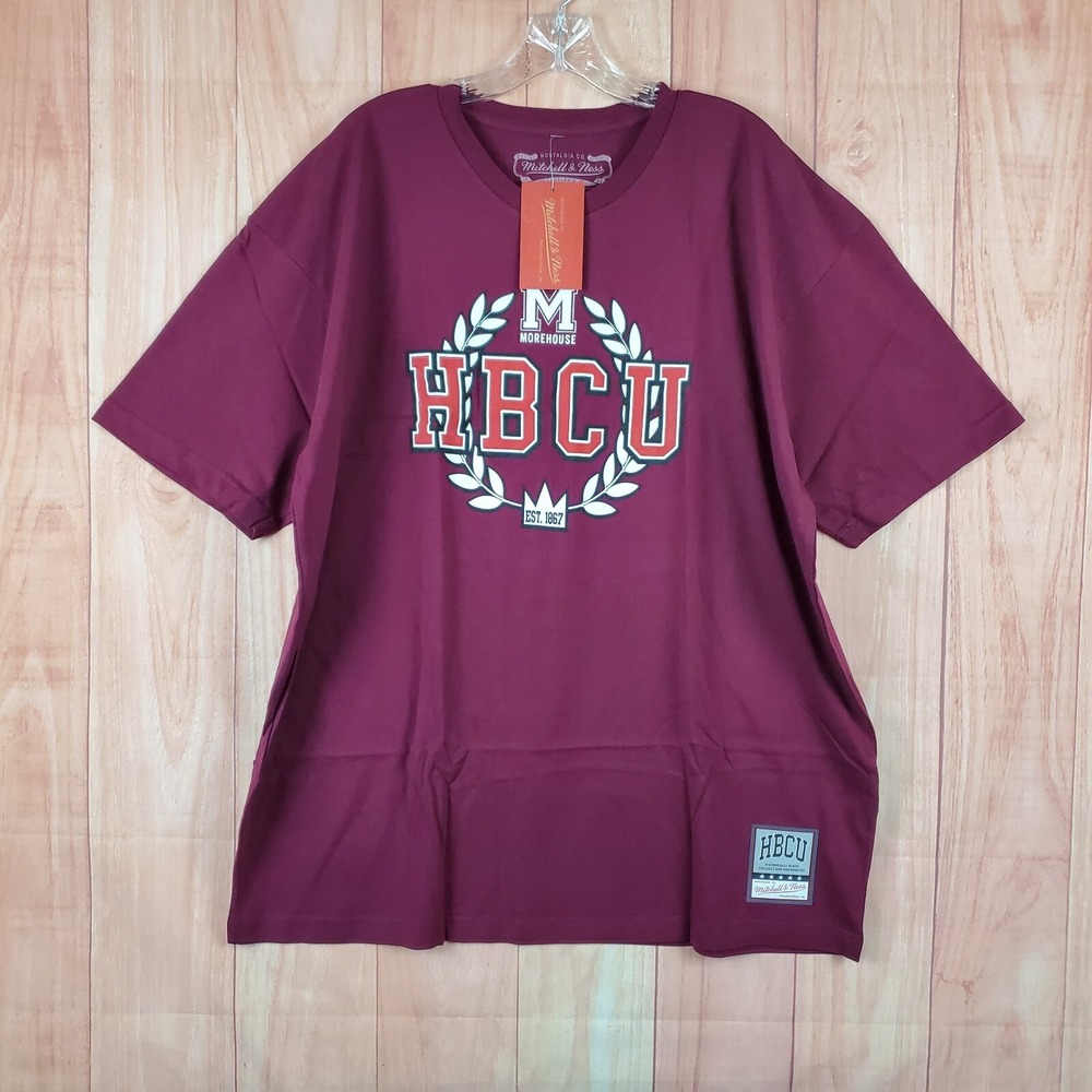 Mitchell & Ness Mens T-Shirt 2XL Maroon Cotton Short Sleeve HBCU Morehouse